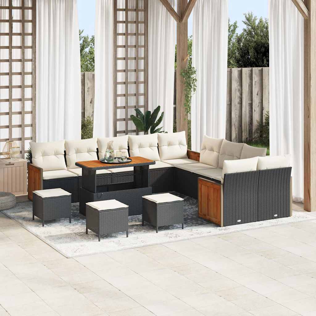 Garten-Sofa-Set 14 pcs Schwarz und Creme 110 x 55 x 71 cm